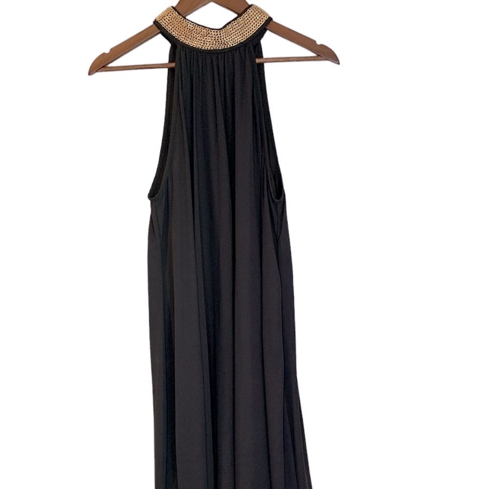 Women's Black Dress with Gold Chain Detail (no designer label), Size L